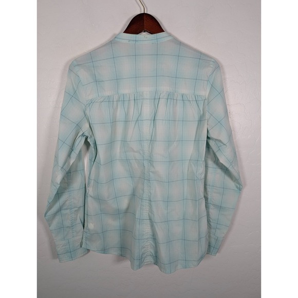 Athleta Top Women's Medium Green Plaid Long Roll Tab Sleeve Pockets Hiking - Picture 2 of 14